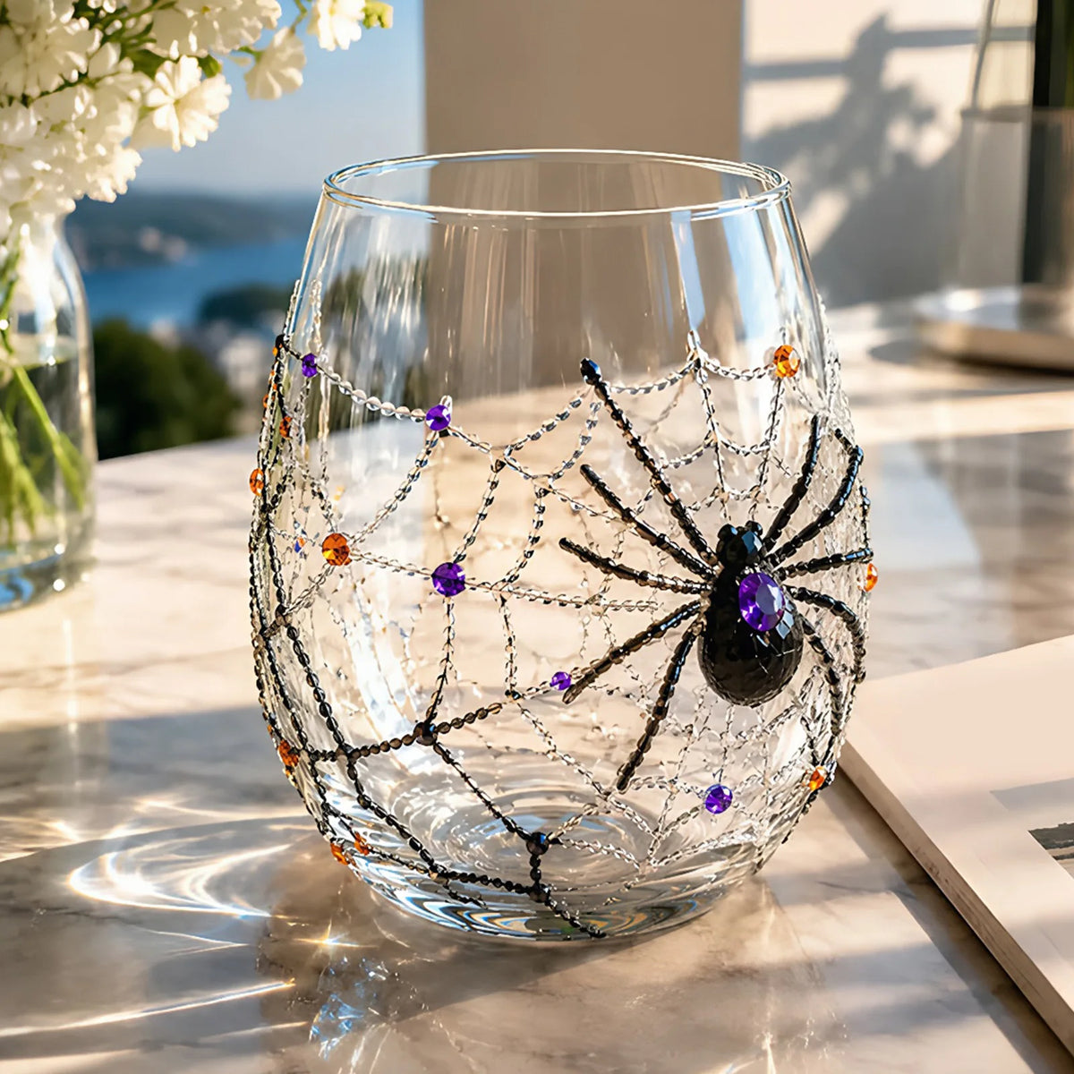 3D Halloween Artisan Glassware Collection Witchy Gothic Glass Set Manual Stemless Wine Glasses for Luminous Fall Sips Gifts