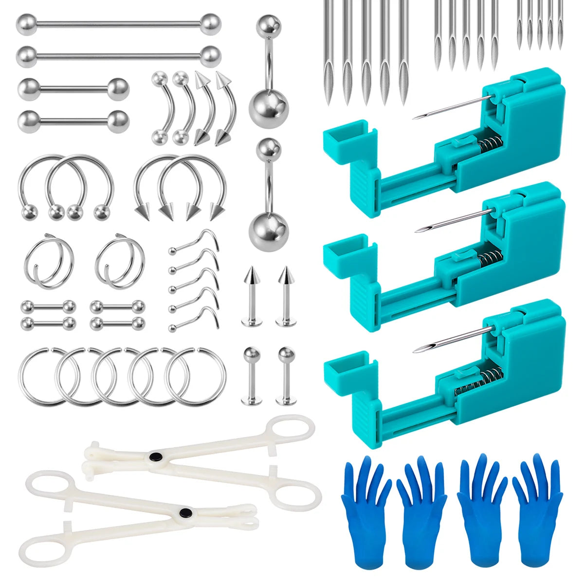 Body Piercing Tool Kit Easy to Use Body Piercing Gun Lip Nose Tongue Cartilage Eyebrow Navel Piercing Jewelry for Women Men