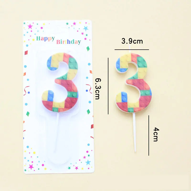 New Building Block Print Number Birthday Candle 0‑9 Digital Cake Topper Block Theme Colorful Cake Decor Birthday Party Supplies