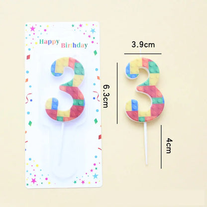 New Building Block Print Number Birthday Candle 0‑9 Digital Cake Topper Block Theme Colorful Cake Decor Birthday Party Supplies
