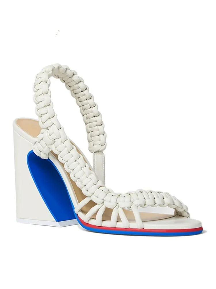 2026European and American Summer Women's Coarse High-heeled Woven Sandals Fashion Runway Plus Women's Sandals