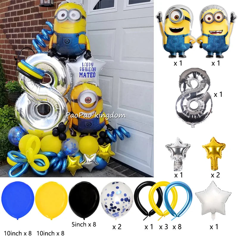 Yellow Banana Man Theme Foil Balloons Set Latex Balloon Kids Birthday Party Decoration Number Balloon Toys Gifts