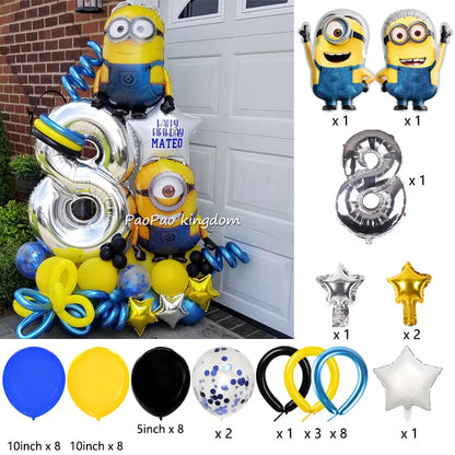 Yellow Banana Man Theme Foil Balloons Set Latex Balloon Kids Birthday Party Decoration Number Balloon Toys Gifts