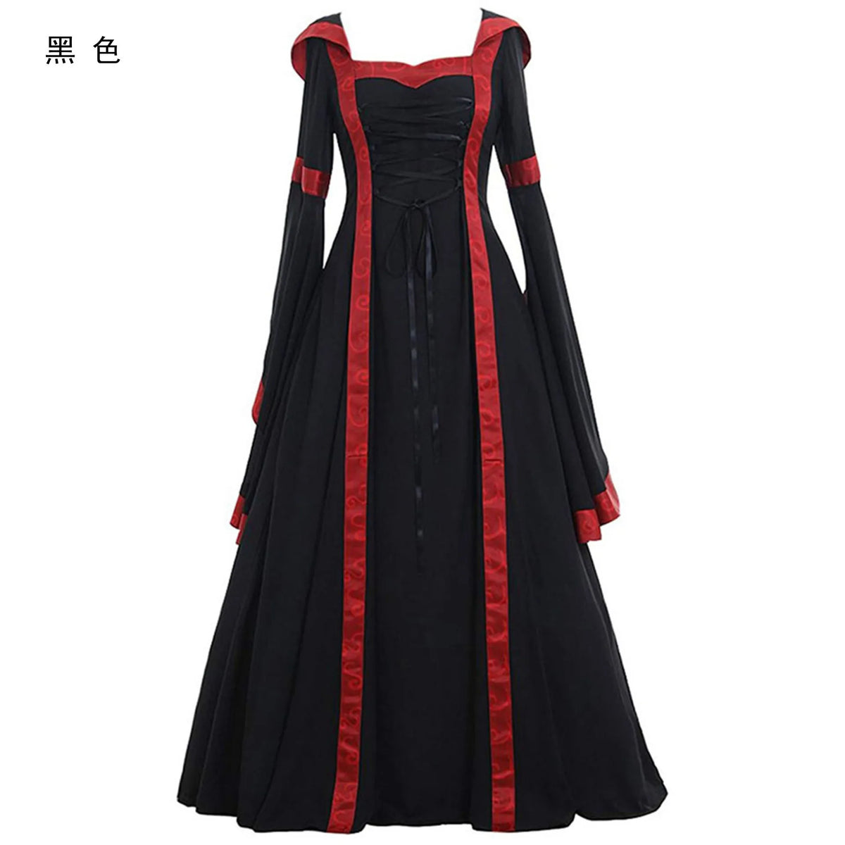Women Medieval Floor Length Dress Cosplay Costumes Long Bell Sleeve Lace-Up Princess Long Dress Retro Gothic Dress Plus Size 5XL