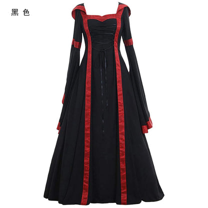Women Medieval Floor Length Dress Cosplay Costumes Long Bell Sleeve Lace-Up Princess Long Dress Retro Gothic Dress Plus Size 5XL