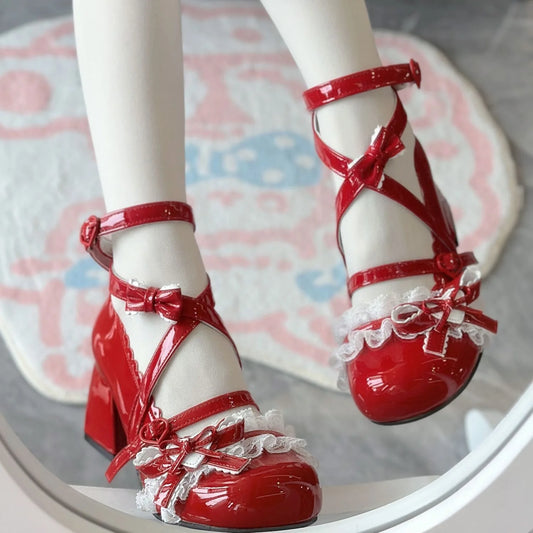 2026 New Butterfly-knot Lolita Women Mary Jane Shoes Elegant Round Toe Thick Heel Shoes Ladies Fashion Dress Pumps