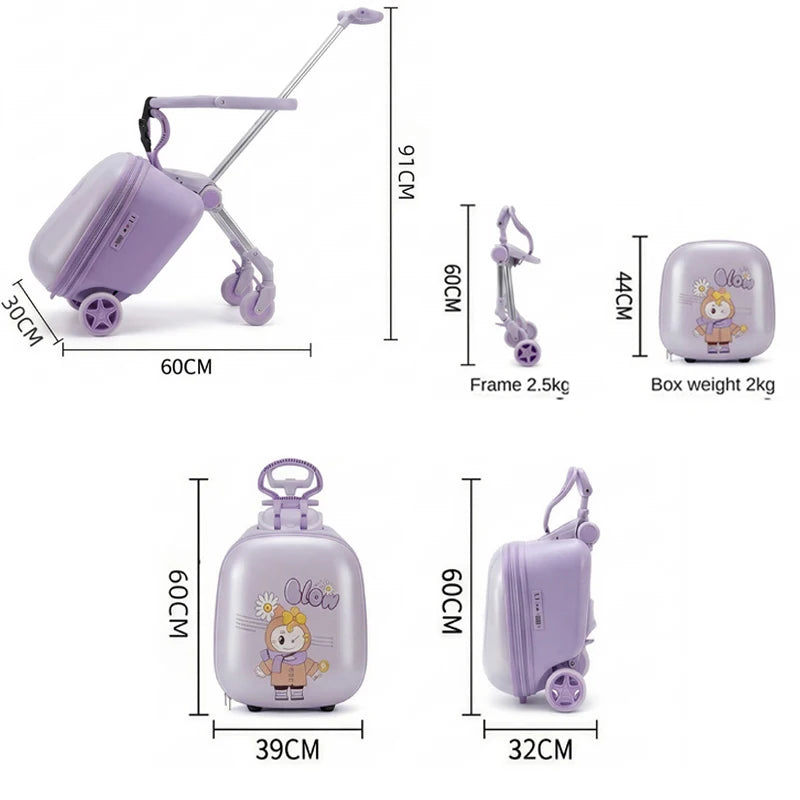 2026 New Children's Ride-On Suitcase with Sparkling Wheel 20 inch Carry-On Suitcase 2 in 1 Removable Handle Travel Luggage