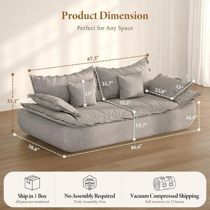 86.6 3-Seat Sailboat-Inspired Deep Seating Sofa with Chenille Upholstery, Curved Armrests, Light Grey, Ready to Use
