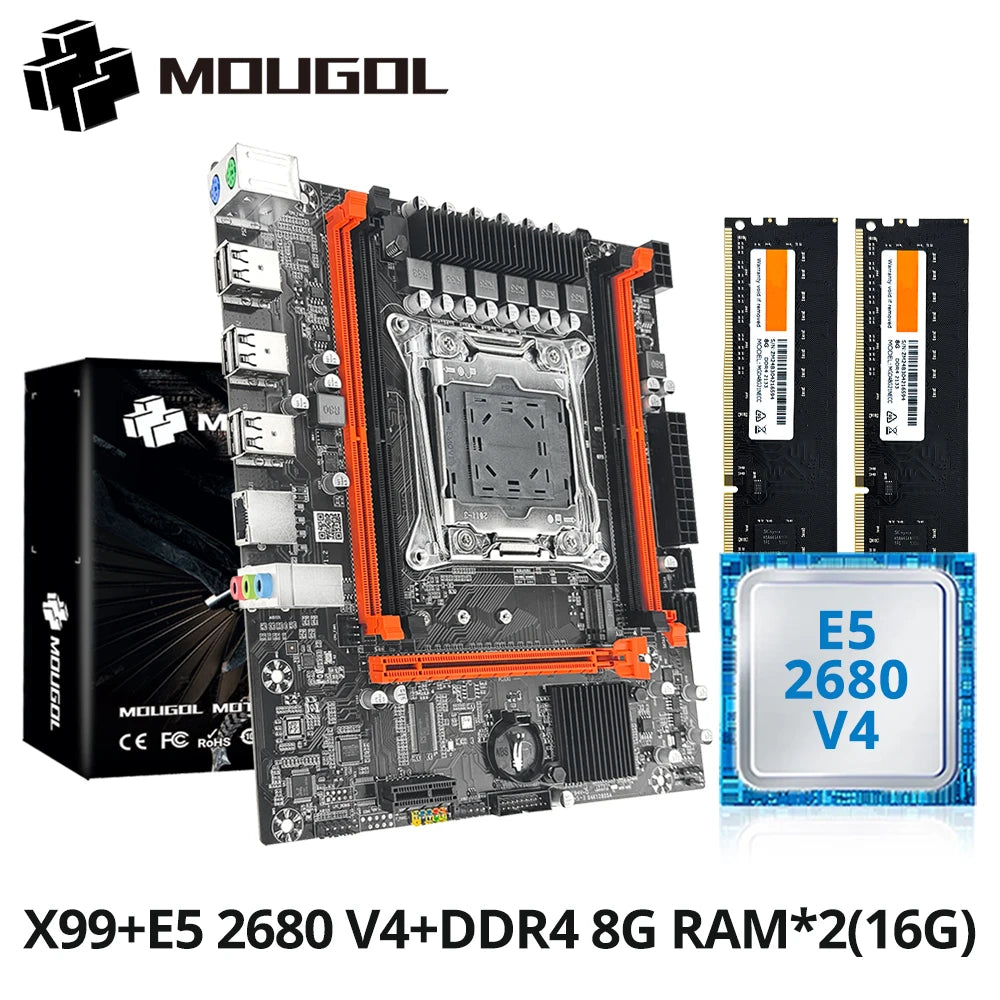 MOUGOL X99 Gaming Motherboard Kit with Intel Xeon E5 2680 V4 & DDR4 8Gx2 2133MHz Dual Channel ECC RAM M.2 NVME for Desktop PC