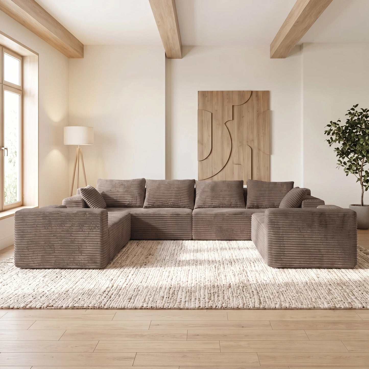 139 Inch U-Shaped Extra Large Corduroy Sectional Sofa Deep Seat Cloud Couch Modern Upholstered Fabric No Assembly Required for Family Gatherings Minimalist Living Room Furniture