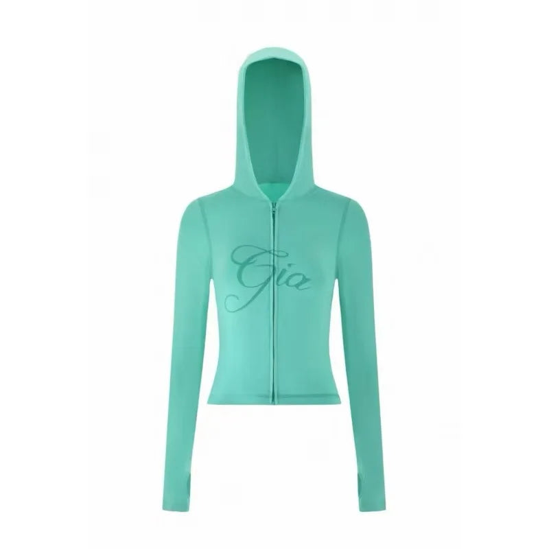 GIA Front Shoulder Slim Fit Jacket Pants Set with Letter Print Design Hooded Zipper Snake Pattern Short Fit Streetwear