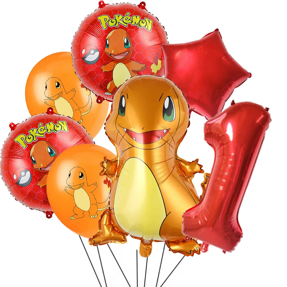 7Pcs/Set Pokemon Balloon Set Pikachu Charmander Cartoon Aluminum Foil Balloons Party Decoration Props Toy Anime Birthday Party