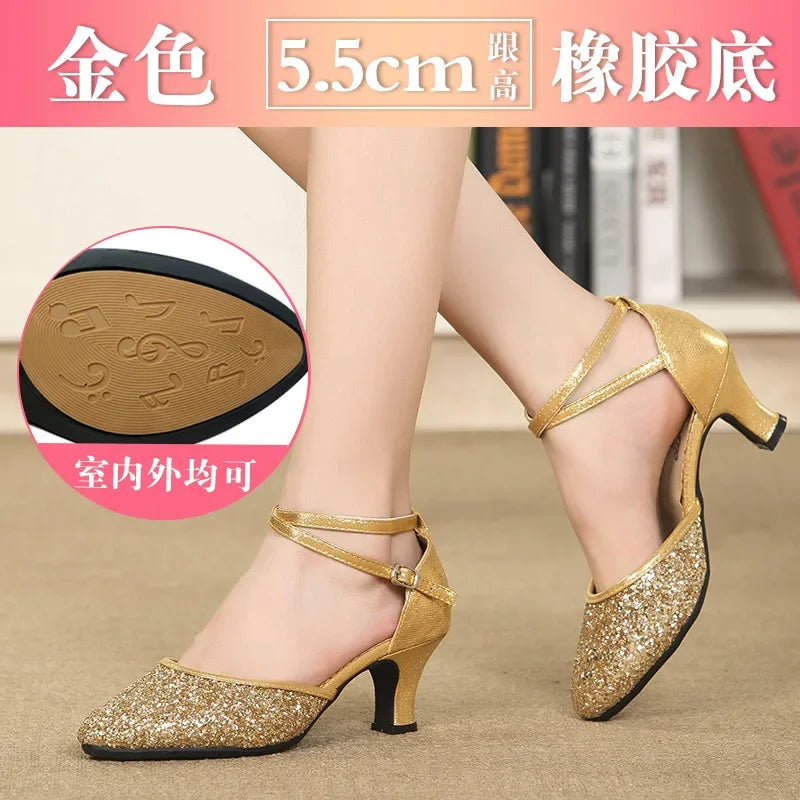 New Sequin Red Black Gold Silver Women Ballroom Tango Salsa Latin Dance Shoes / Cheap Closed Toe Salsa Shoes Soft Sole