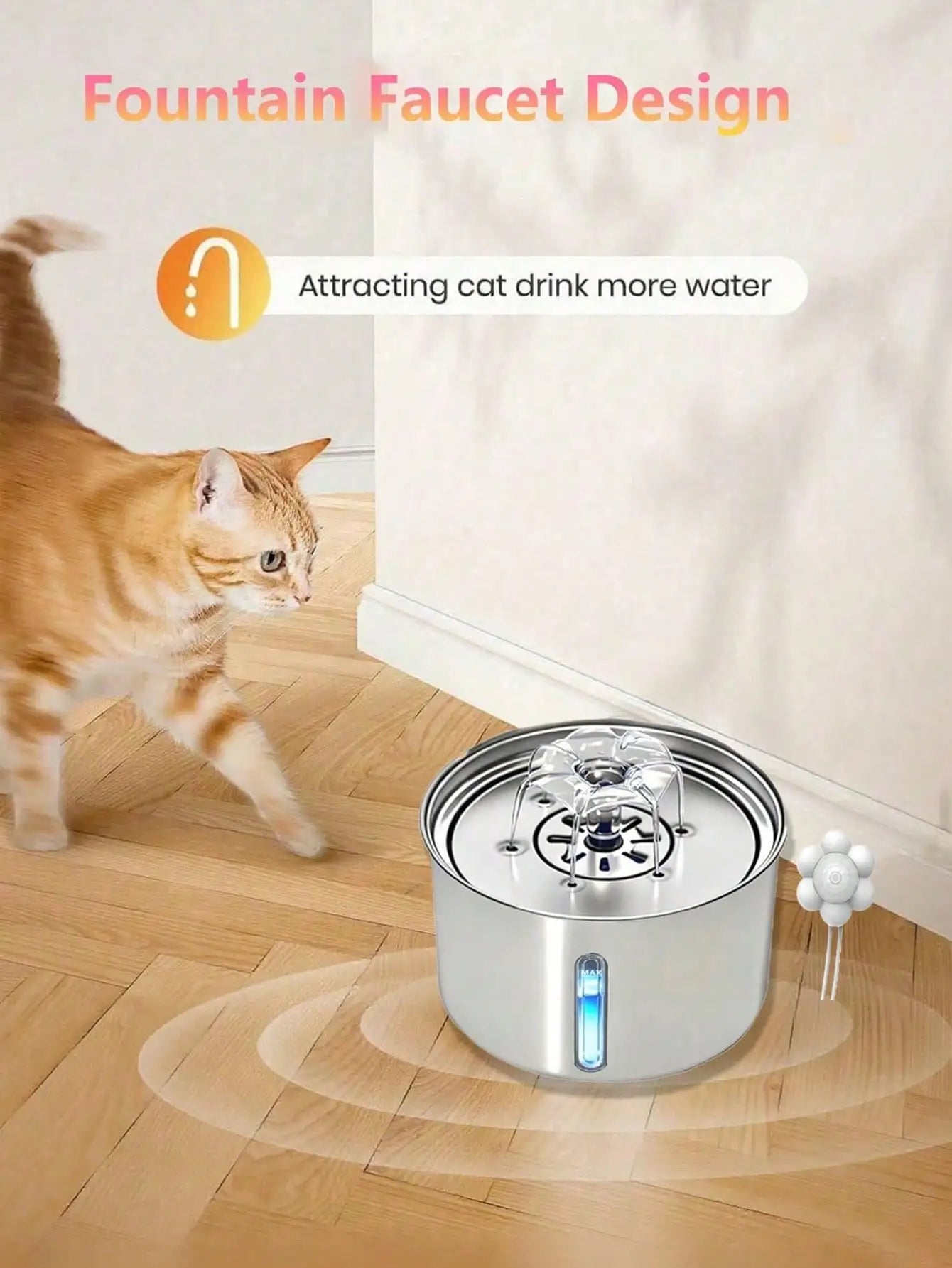 3L/101.45oz/0.793Gallon Stainless Steel Automatic Cat Water Drinker | Quiet USB Powered Pet Feeder with Water Level Indicator