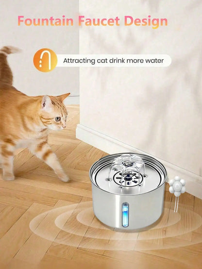3L/101.45oz/0.793Gallon Stainless Steel Automatic Cat Water Drinker | Quiet USB Powered Pet Feeder with Water Level Indicator