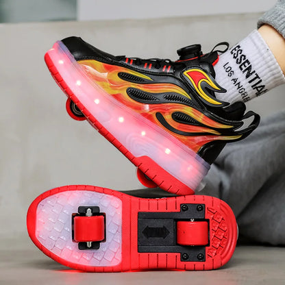 Children LED Flashing Luminous Two Wheels Roller Skate Shoes Kids Boys Girls Glowing Sport Sneaker Skateboard USB Charging Shoes
