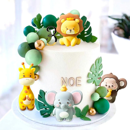 24PCS Cute Jungle Baby Shower Cake Decoration Safari Animals Cake Decoration Giraffe Monkey Elephant Lion Cake Topper