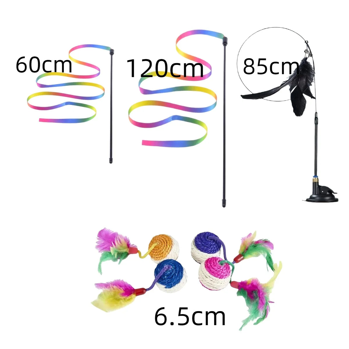 Interactive Cat Toy Handfree Cat Stick Kitten Rainbow Strips Stick Toy Suction Cup Feather Wand Pet Supplies Simulation Feather