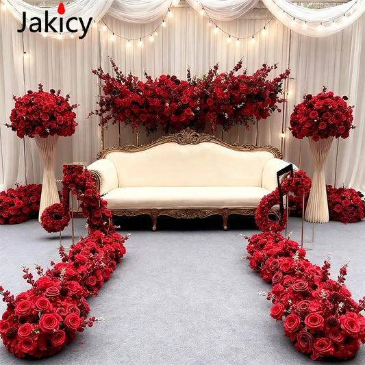 Luxury Rose Flower Row Runner Wedding Backdrop Decor Stage Floor Flowers Silk Flower Ball Bouquet Window Display Event Props