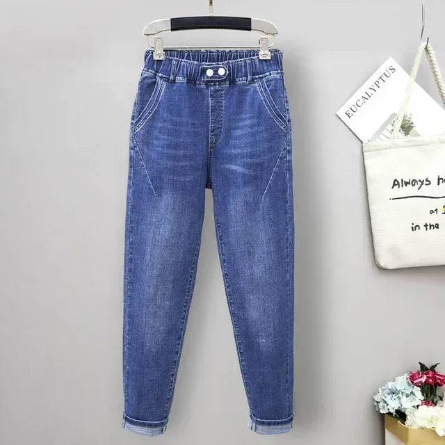 XL-6XL Plus Size jeans for Women Mom Jeans Woman Elastic High Waist Blue Baggy Jeans Denim Ripped Jeans Female Harem Pants
