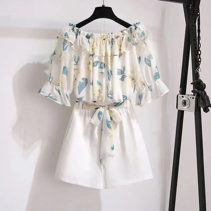 Women's Summer Shorts Suit 2026 New Casual Printed Shirt Top Pants Two Piece Korean Fashion Elegant Short Sleeve Blouse Set
