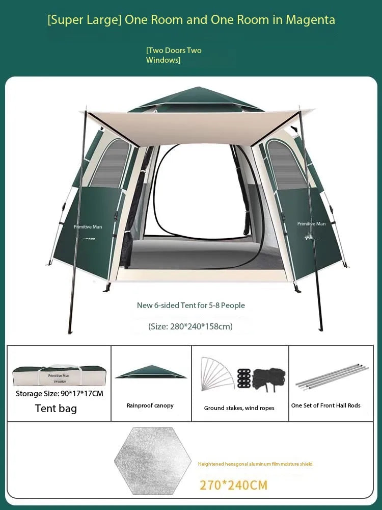 캠핑용품 땡처리 6-8 Person Camping Equipment Tent Waterproof Windproof Sun Shelter Instant Setup Family Tent for Outdoor