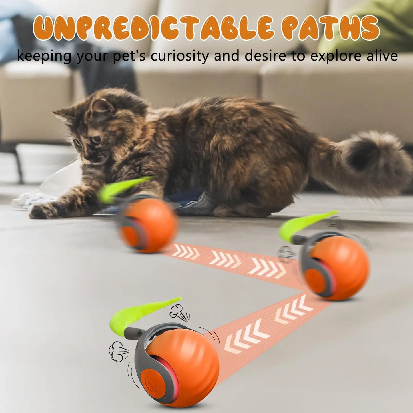NewSpeedy Tail 2.0 Cat Toy, Speedy Tail Cat Toy, Interactive Cat Ball Toy, Smart Cat Toys Ball, Two Speed Adjustment, with Tail 