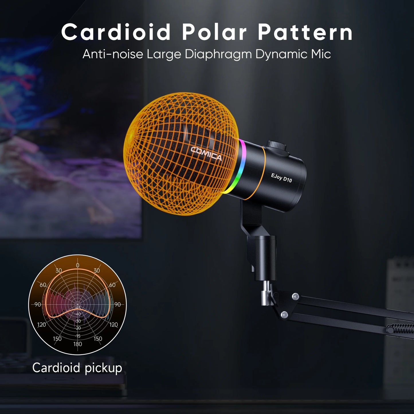 COMICA D10/D10 PRO RGB Cardioid USB/XLR Dynamic Desktop Gaming Mic Wired/Wireless Microphone for Streaming Interview Podcast
