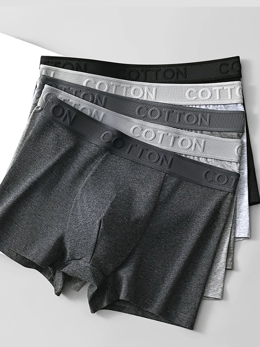 5PCS [COTTON Skin-Friendly] Cotton Embossed Men's Boxer Shorts Basic Color Series Set Casual Daily All-Season Men's Underwear