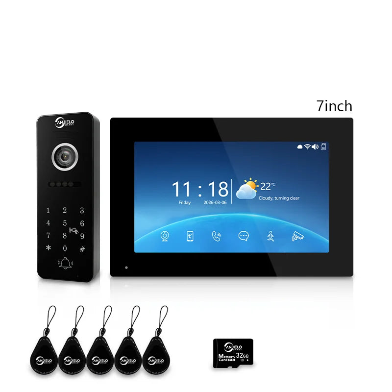 ANJIELO 4‑Wire Tuya Smart Video Door Phone Intercom System PIR Motion Detect Two‑Way Audio Password Unlock Home Villa Security