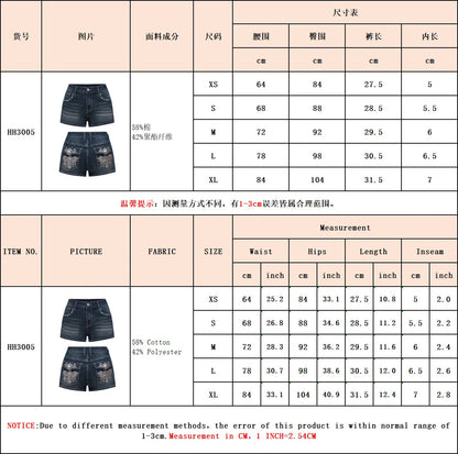High Waist Distressed Denim Shorts Female Jeans Womens Jeans Shorts Vintage Y2K Punk Style Embroidered Hot Pants
