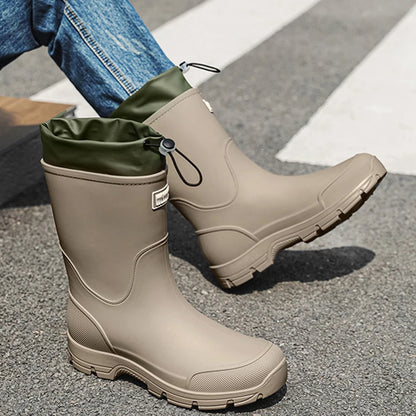 Women Rain Boots Mid Calf Slip Non Shoes Thick Outdoor Garden Work Shoes Durable Plus Size Lady Boots Rubber Waterproof Men