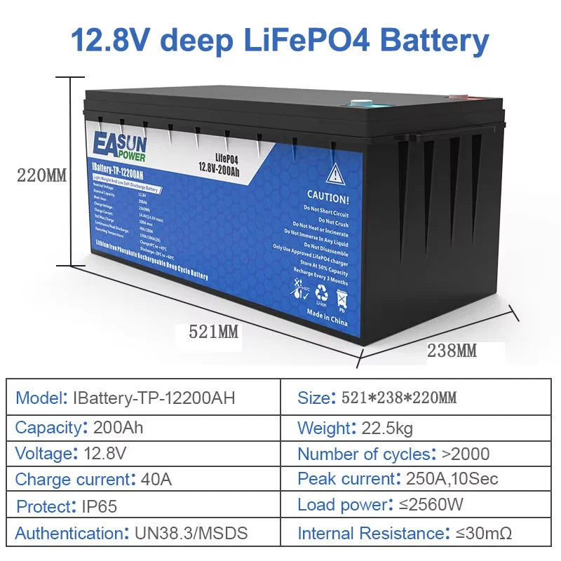 EASUN Power LiFePO4 Battery 100Ah 200Ah 12V 24V Lithium Iron Phosphate Battery Built-in BMS 6000+ Cyclic For Inverter Solar RV No Tax