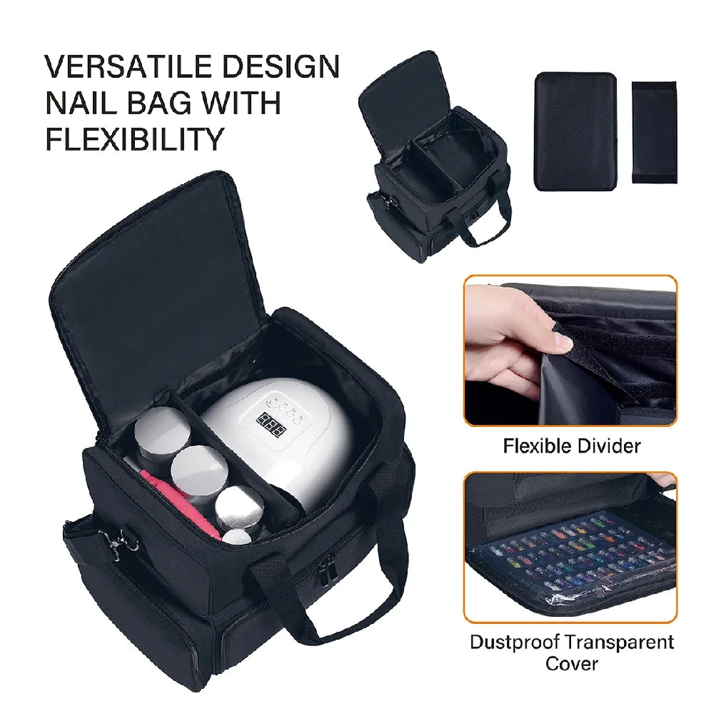 80-Bottle Large Capacity Nail Polish Organizer Case - Portable Travel Storage with 2 Removable Bags, and Essential for Womens Ma