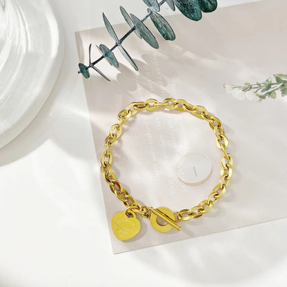 1pc Stainless Steel Bracelet with Heart Pendant, Double Heart OT