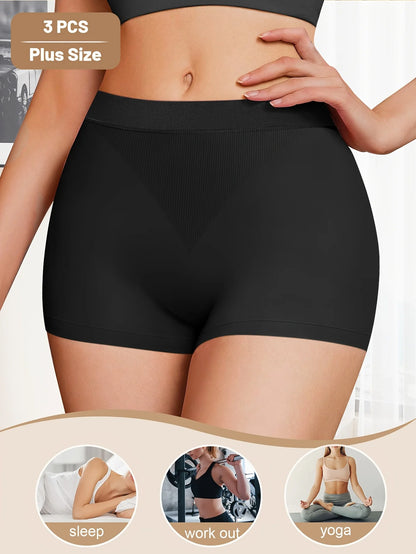 3pcs Plus Size Mid-Rise Seamless Panties Butt Lifter Solid Color Briefs