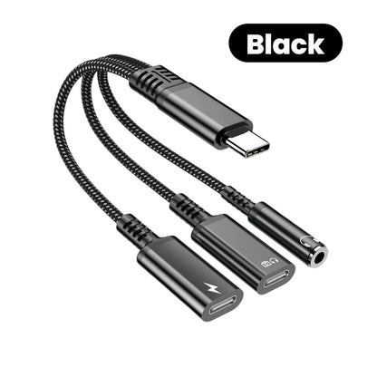 PD 60W Type C to Dual Type C 3.5mm Headphone and Charger Adapter 3 In1 USB C to AUX Audio Jack Dongle Cable For Samsung IPhone16