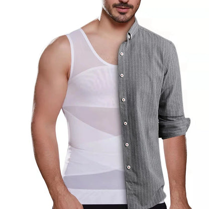 Mens Slimming Body Shaper Vest Gynecomastia Compression Shirts Tummy Control Sleeveless Undershirts Criss Cross Mesh Underwear