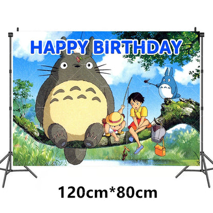 Hayaoed Miyazaki Latex Balloons Game Totoroed Cat Party Decoration Supplies Happy Birthday Banner Cake Topper Sticker Background