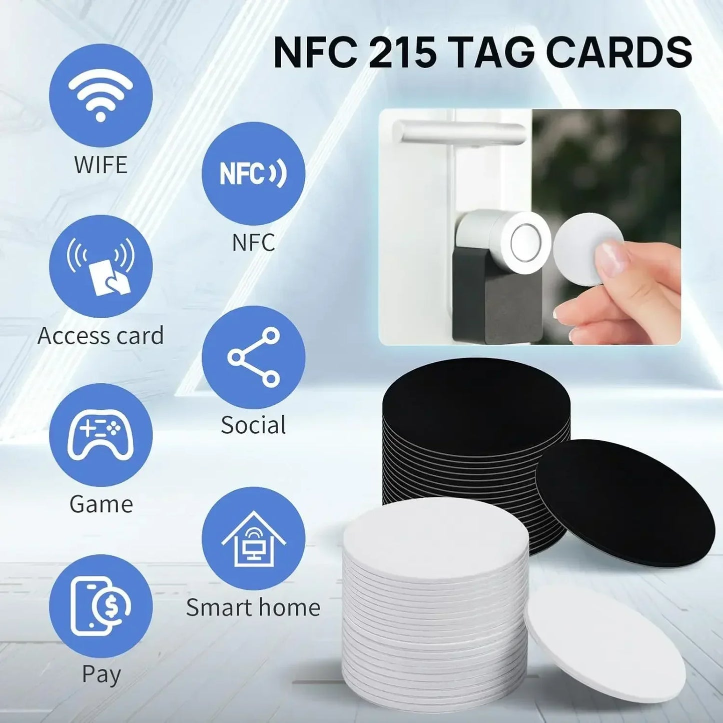 Ntag 215 NFC Phone Available RFID Tags Stickers Adhesive Label NFC Ntag215 Self-adhesive Tag 13.56MHz ISO14443A Sticker