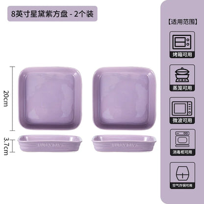 LingAo--Ceramic Purple Household High Appearance Level Solid Color Bowl, Plate, Soup Bowl, Tableware Set