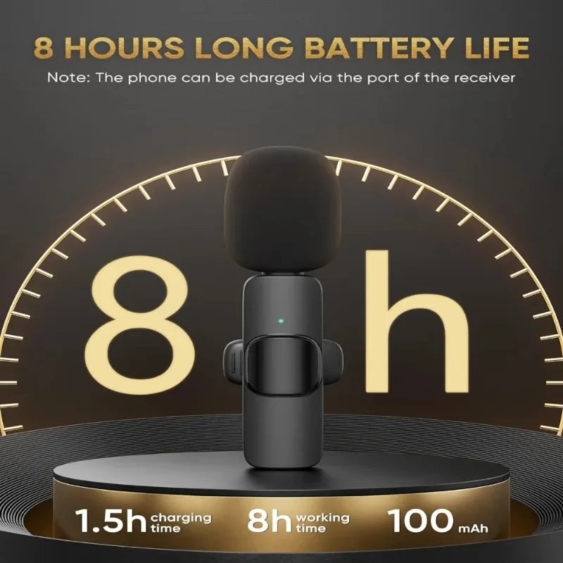 2 Pcs Wireless Lavalier Microphone for iPhone Android iPad, Mini Clip-on Mic with Crystal Clear Sound Quality