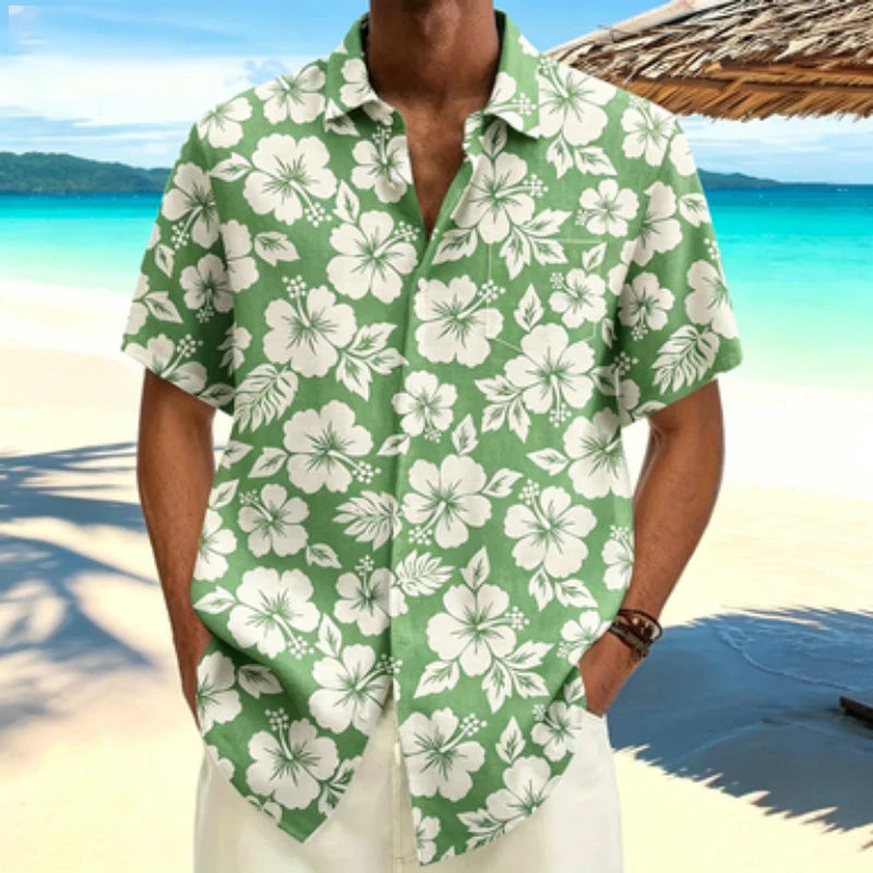 Men's short sleeved shirt light mature style Fusang flower short sleeved printed shirt European and American workplace business