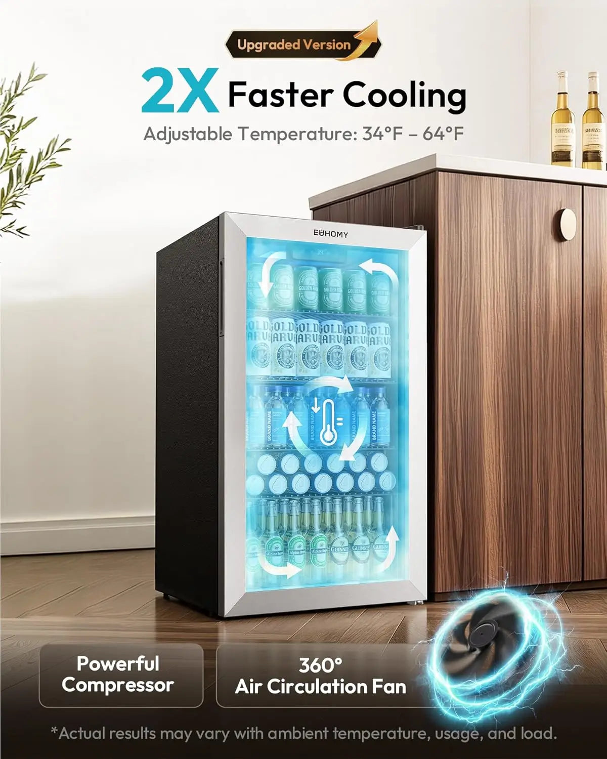 Mini Fridge 130 Can Beverage Refrigerator Cooler Glass Door for Soda Wine Beer, Beverage Cooler for Home, Bar,, Customized