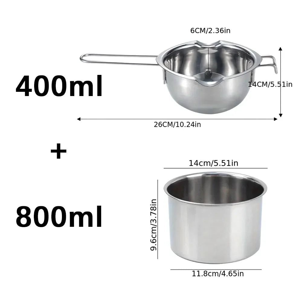 2Pcs Stainless Steel Wax Melting Pot Multi Size Candle Soap Making Set Chocolate Baking Long Handle Anti Scalding Household Tool