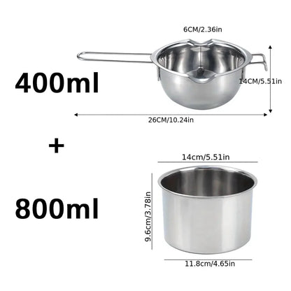 2Pcs Stainless Steel Wax Melting Pot Multi Size Candle Soap Making Set Chocolate Baking Long Handle Anti Scalding Household Tool