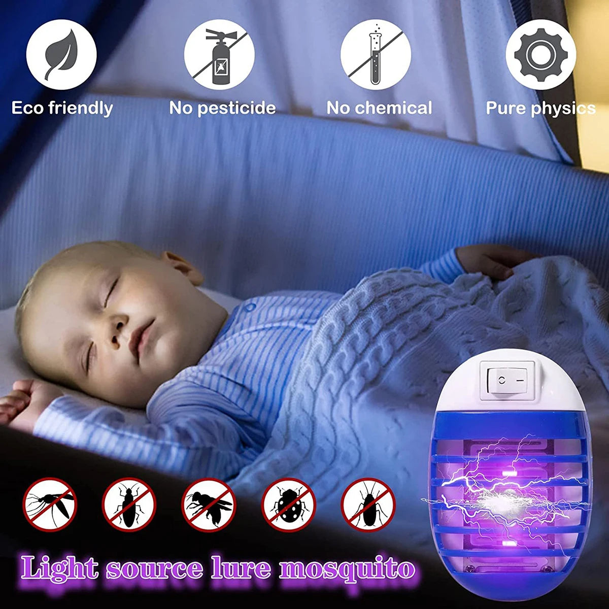 2Pcs LED Socket Mosquito Killer Lamp US/EU Plug Electric Mosquito Fly Bug Insect Trap Killer Night Lamp