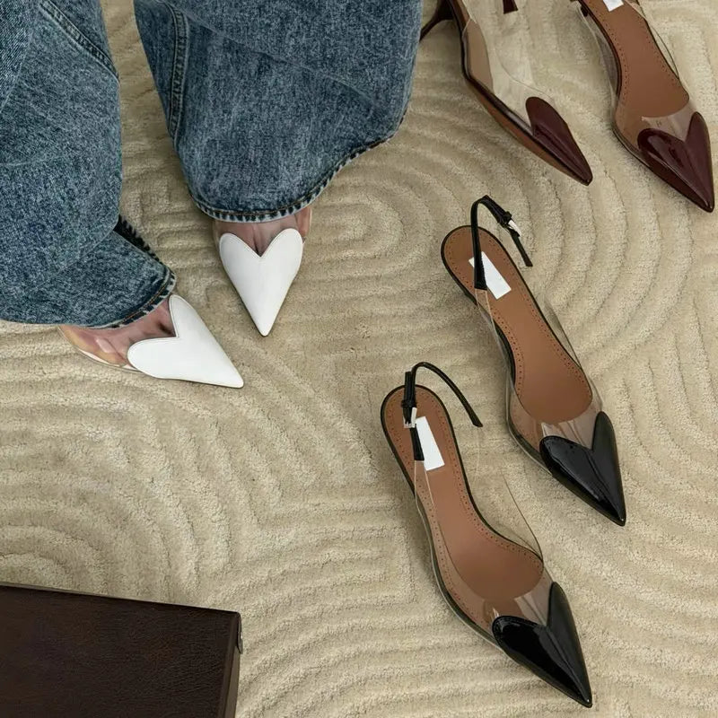 ynpo 2026 Summer Pointed Shallow Mouth Sweet Love Shape Pumps Transparent Pvc Shoes Thin High-Heeled Dress Women'S Sandals