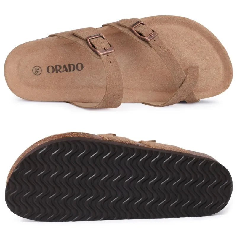 Litfun Open Toe Cork Sandals For Women Classic Brand Thick Sole Beach Shoes With Adjustable Buckle Summer Suede Flat Slippers