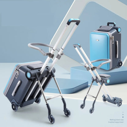 Children Travel Suitcase with Seat Design Kids Trolley Case Multifunctional Stroller Suitcase Can Sit and Ride Carry on Luggage